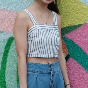 cute striped crop tank with button detail